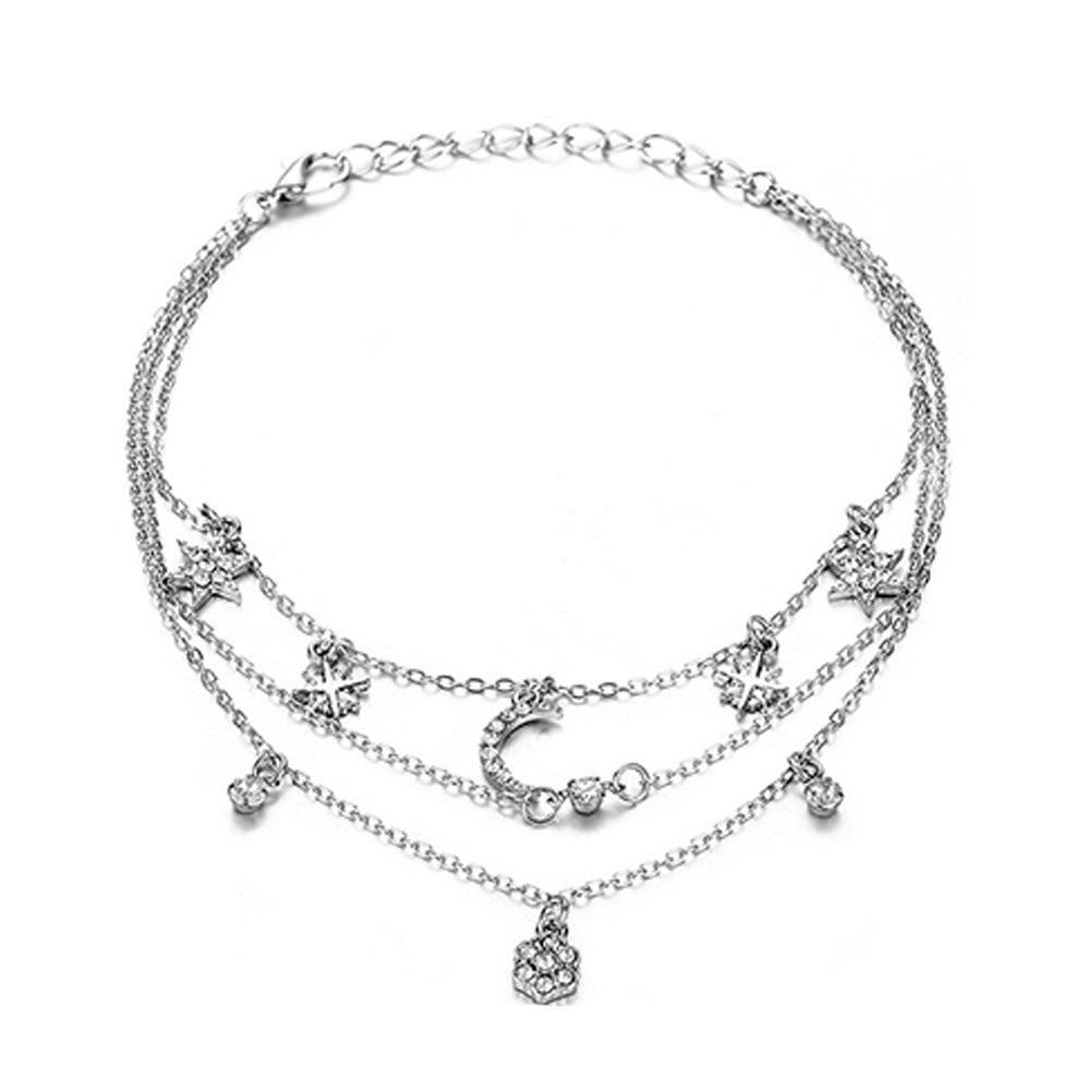 Heart Shape Diamond Cross Star Moon Anklet