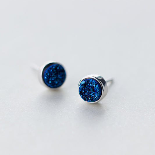 Round Blue Crystal Stud Earrings