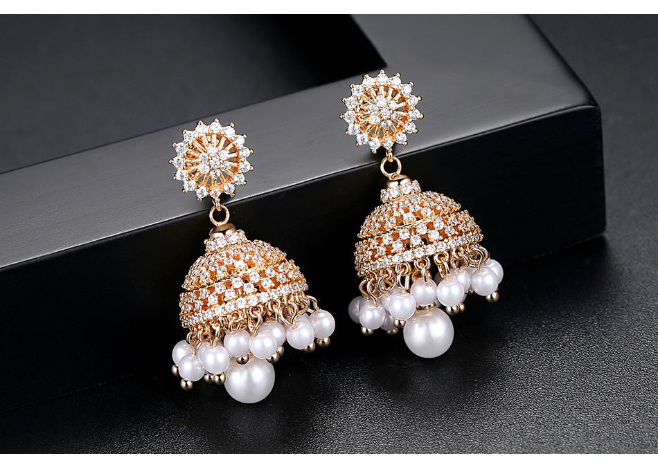 Bell Zircon Earrings Golden Earrings