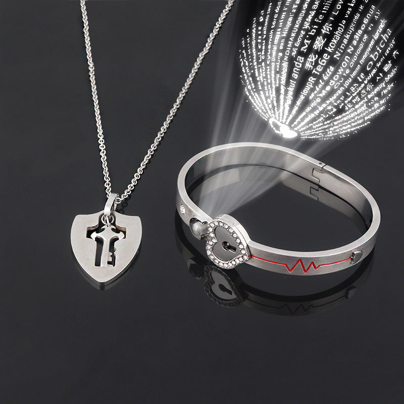 Titanium Steel Couple Love Lock, Bracelet, Key Set, Necklace