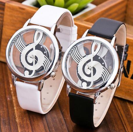 Hollow Musical Note Leather Wrist Watch