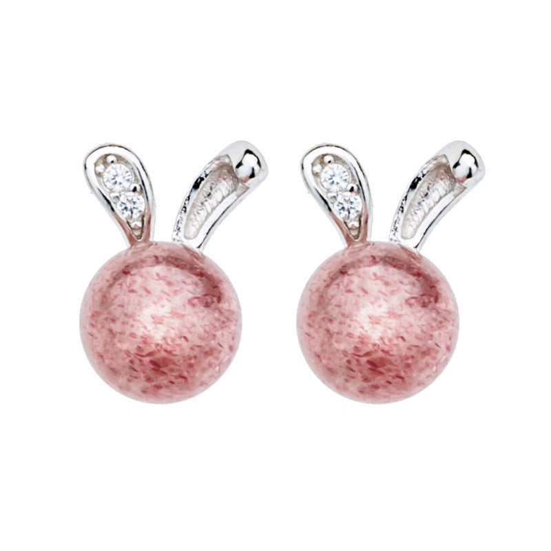 Cute Little Rabbit Strawberry Crystal Earrings