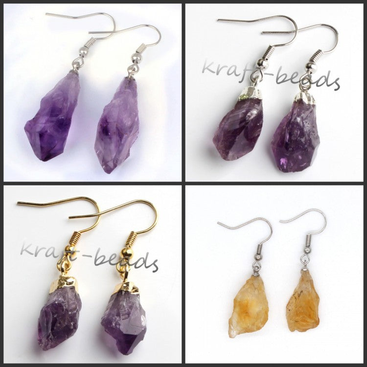 Natural Crystal Unshaped Rough Stone Earrings Earrings