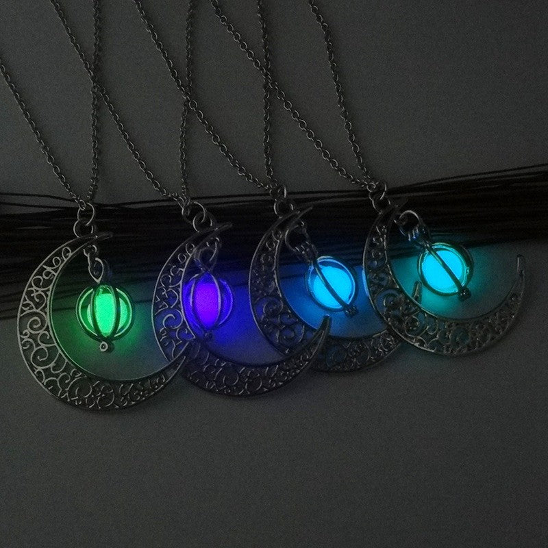 Natural Glowing Moon Stone Healing Necklace Luminous Pendant