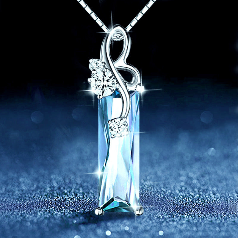 Fashion Blue Crystal European And American Retro Silver Plated Dignified Pendant