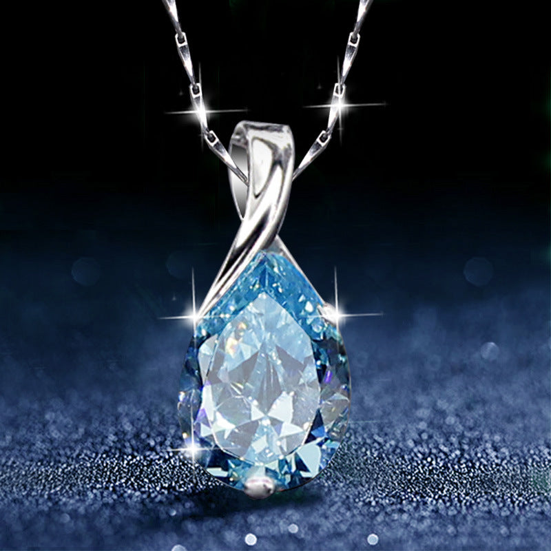 Fashion Blue Crystal European And American Retro Silver Plated Dignified Pendant