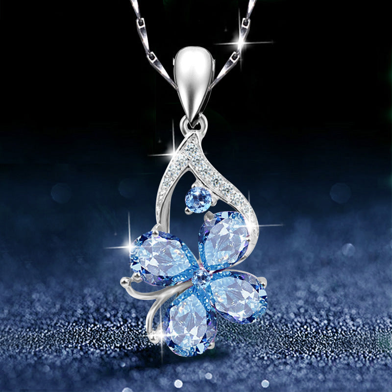 Fashion Blue Crystal European And American Retro Silver Plated Dignified Pendant