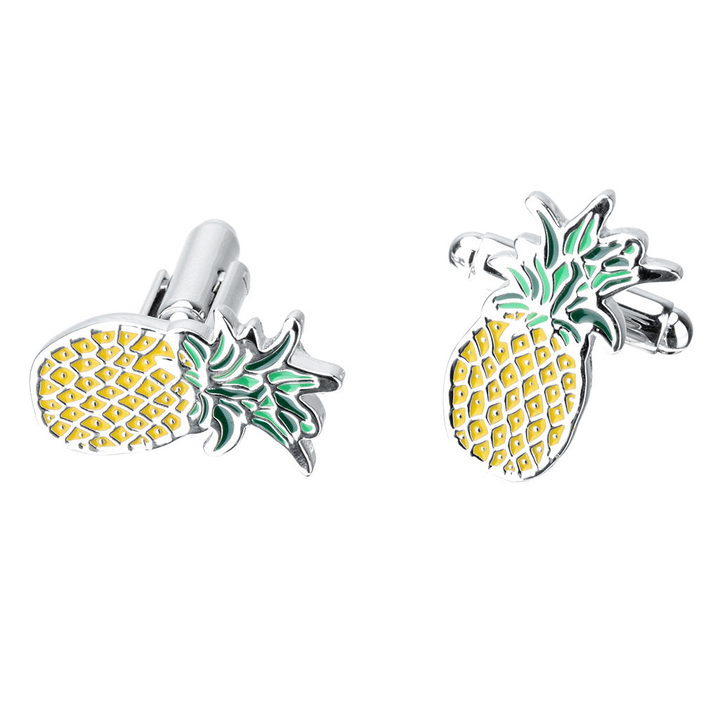 Pineapple Fruit Shaped Copper Metal Men's Shirt Cufflinks