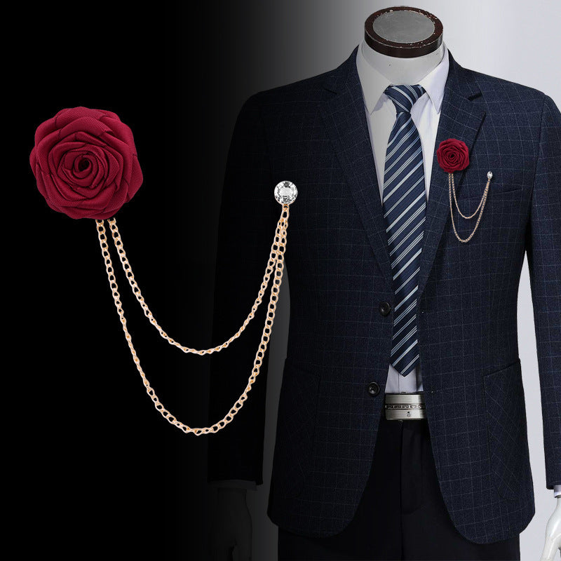 Fashion Handmade Rose Brooch Tassel Men Suit