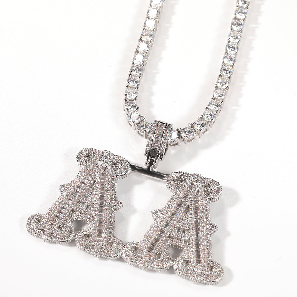 Alphabet Necklace Hip Hop Full Of Diamonds With Spiked Rock Candy Letters