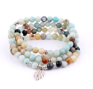 Natural Stone Rosary Bracelet Alloy 3D Lotus Life Tree Anklet Yoga Mala Necklace