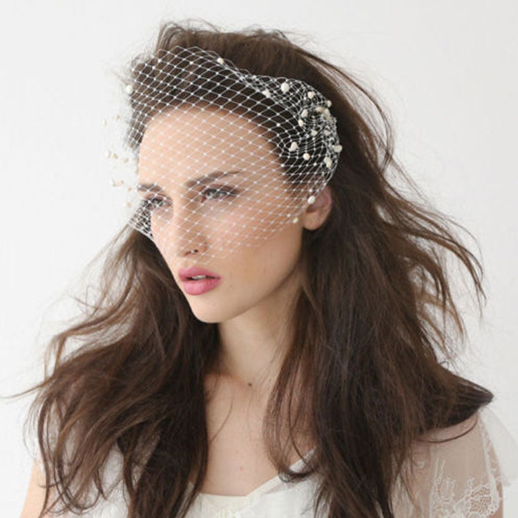 Bridal Veil Pearl Large Hole Mesh Hair Comb Short Veil Wedding Hair Accessories