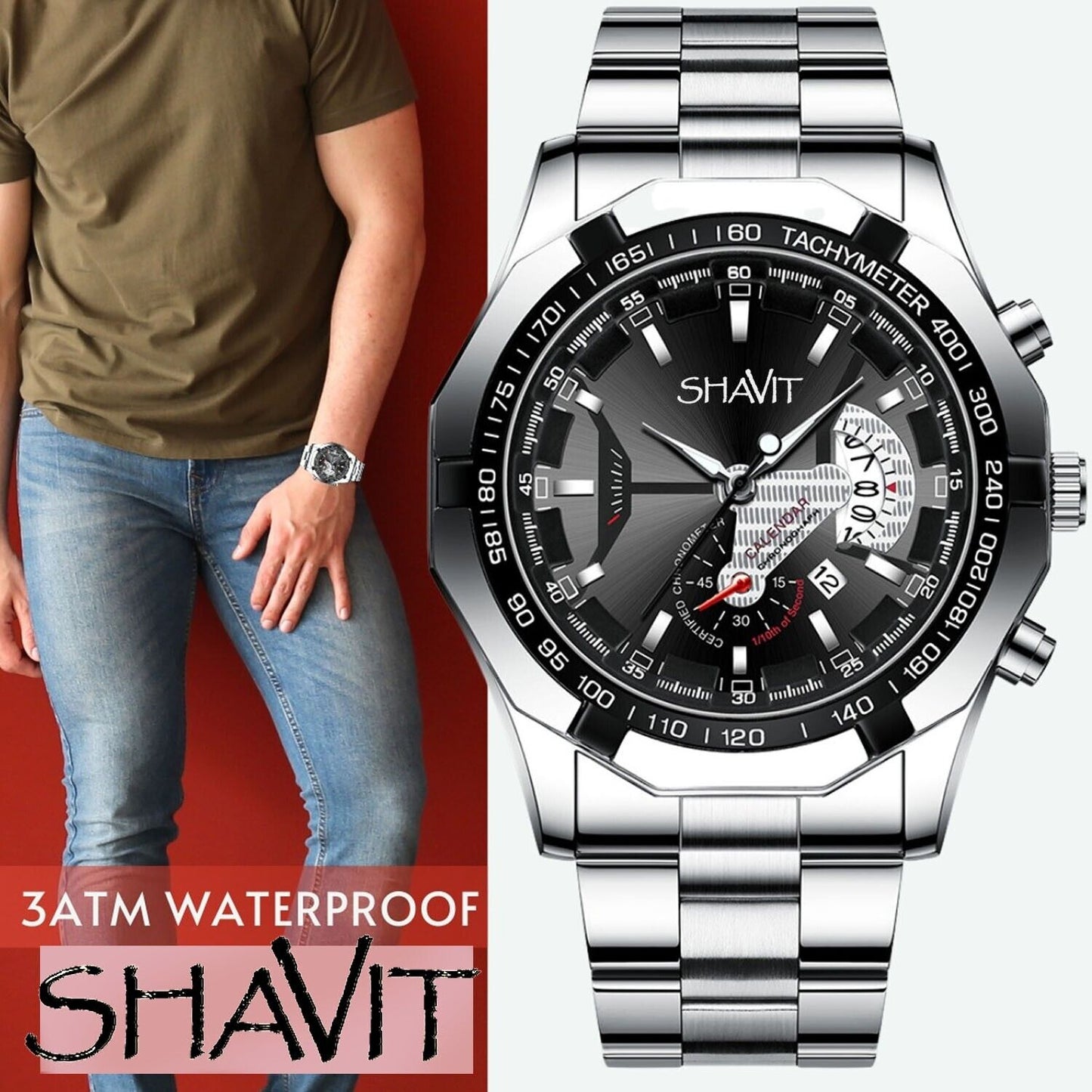 Men's Quartz Watch Stainless Steel Analog Waterproof Business Wristwatch Fashion