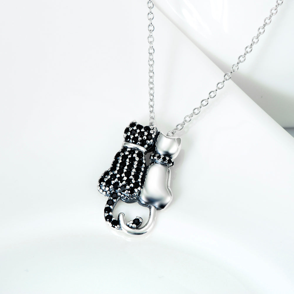 Black And White Cat Necklace With Diamonds