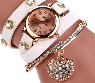 Brand watch lychee diamond pendant PU winding bracelet watch