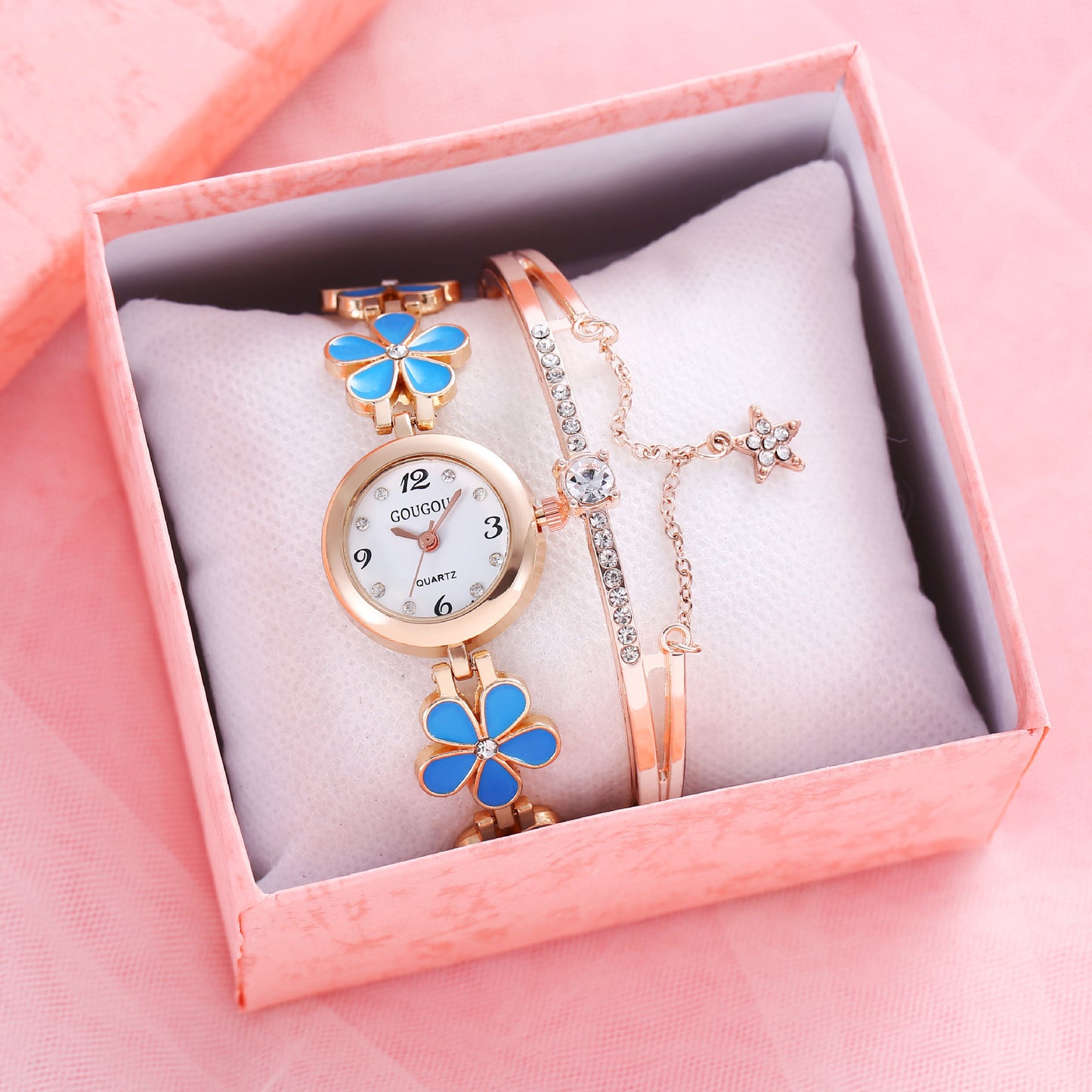 Floral Whisper Quartz Watch & Bracelet Set