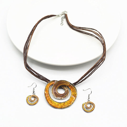 Wax line paint geometric short necklace earrings set