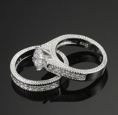 Dazzling European and American Diamond Engagement Ring Set