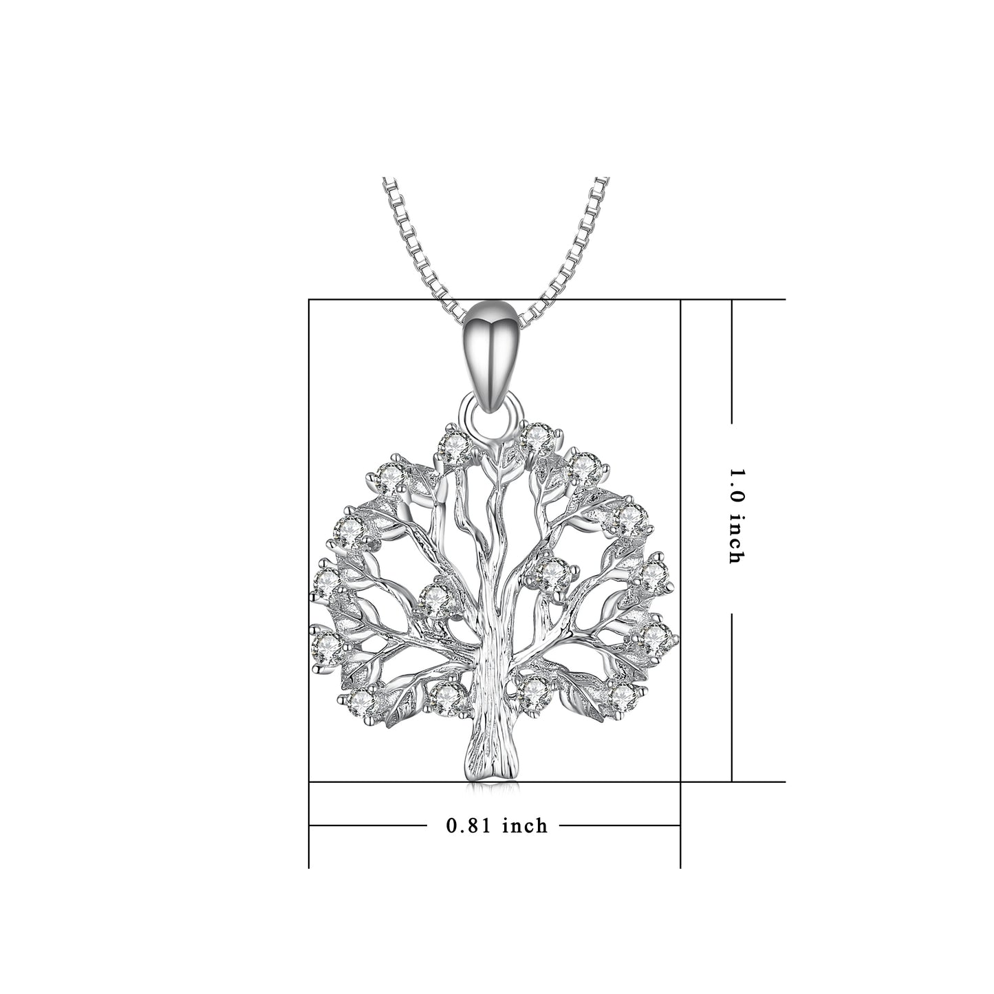 Life Tree Pendant 925 Silver Diamante Necklace