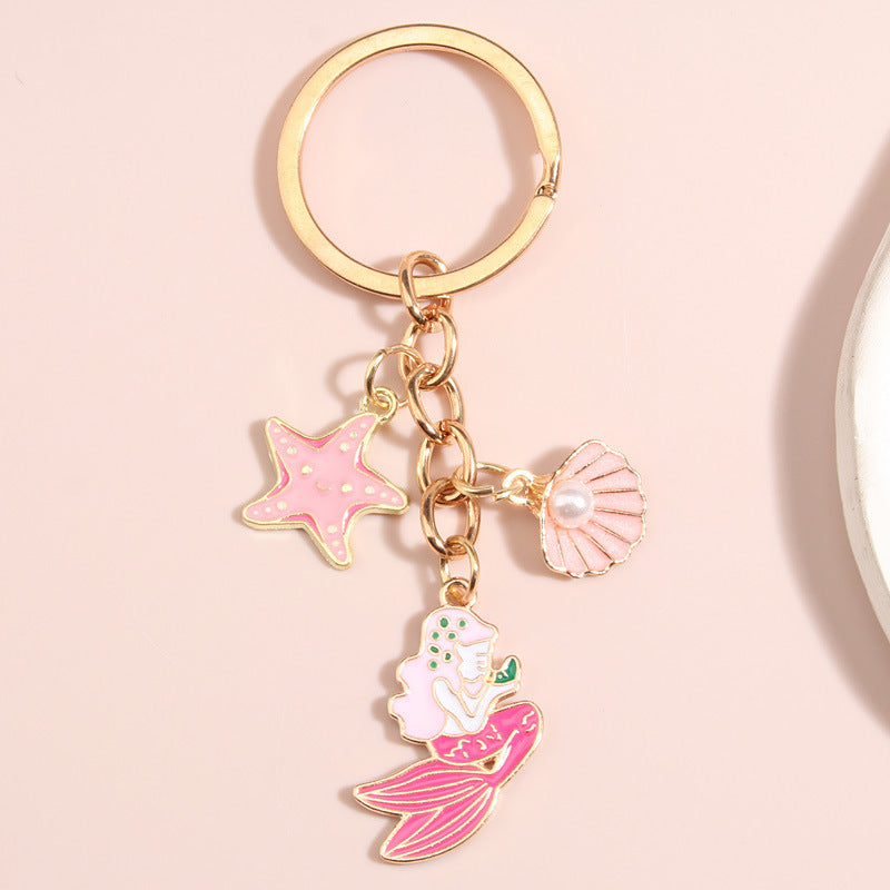 Creative Shell Starfish Mermaid Alloy Drip Keychain Pendant