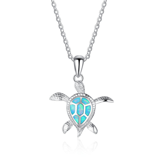 Trendy fashion upscale cute little turtle Opel beach sterling silver pendant