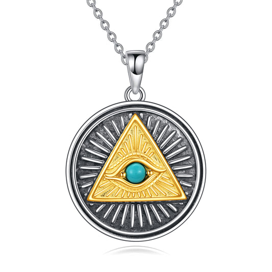 Sterling Silver Eye of Horus Pendant Necklace Pyramid Egyptian Jewelry