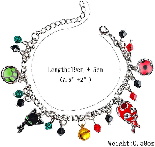 Ladybug Superhero And Cat Bracelet Charm With Crystal Bead Bangle For Kids Cosplay Adjustable Jewelry