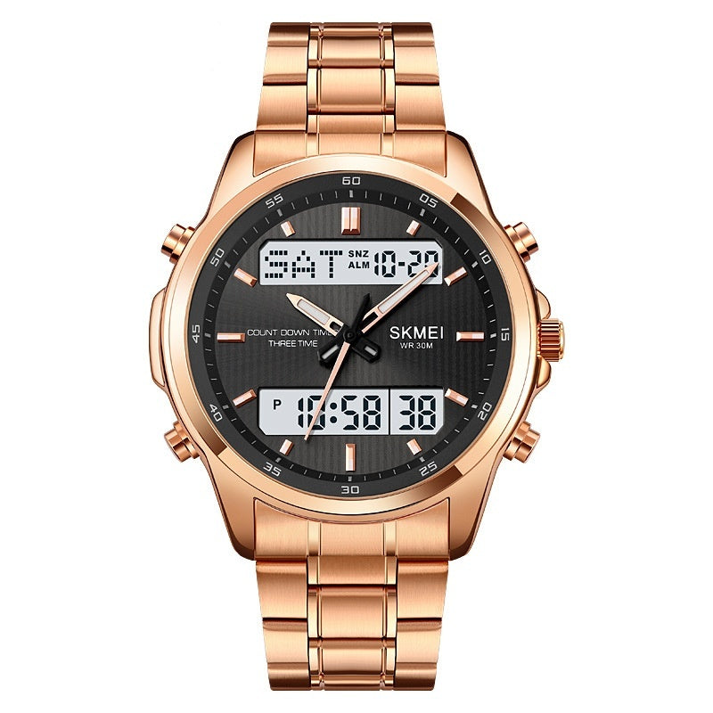 Multifunctional Men's Steel Strap Double Display Sports Watch