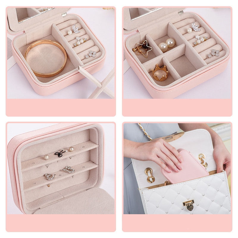 Women's Mini Earrings Rings Jewelry Box Useful Makeup Organizer With Zipper Travel Portable Jewelry Box