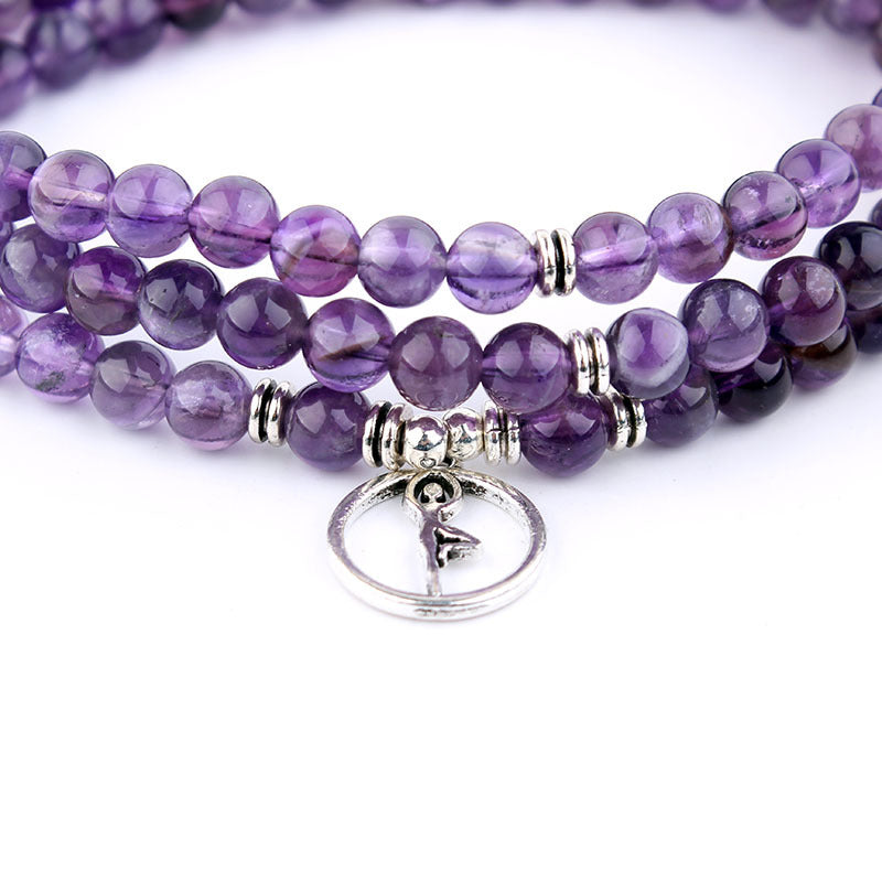 108 Natural Stone Rosary Bracelet Alloy Necklace