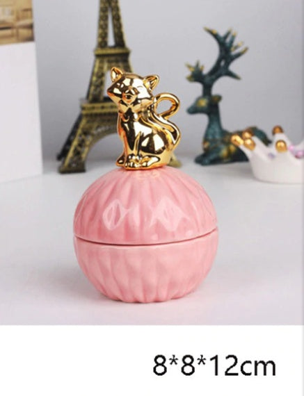 Pink Ceramic Jewelry Storage Box with Dustproof Cover