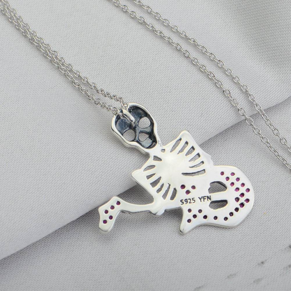 Guitar Skeleton Pendant 925 Silver Necklace