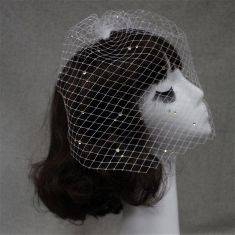 Bridal Veil Rhinestone Large Hole Mesh Hand Sewn Hair Comb Headdress Veil