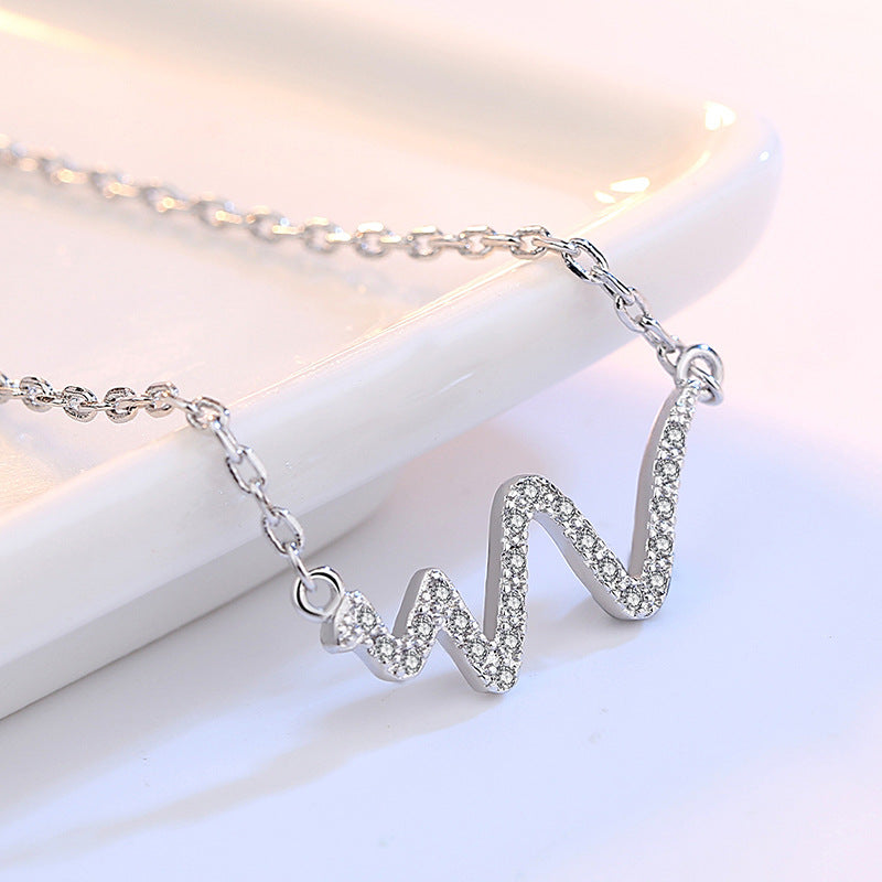 Silver Necklace Korean Lightning Necklace Female Simple ECG Decoding Short Necklace Clavicle Chain With Jewelry