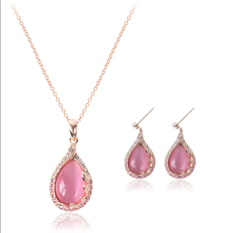 new fashion European and American bride necklace earrings two sets of ladies crystal jewelry set