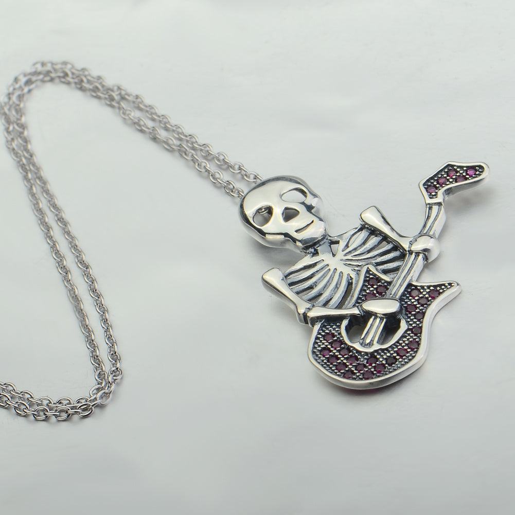 Guitar Skeleton Pendant 925 Silver Necklace