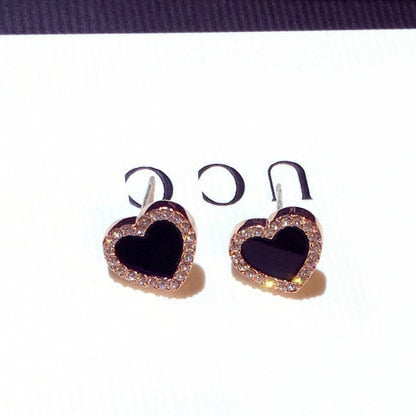 Enamel Heart Stud Rose jewelry Black Earring Wedding Gifts