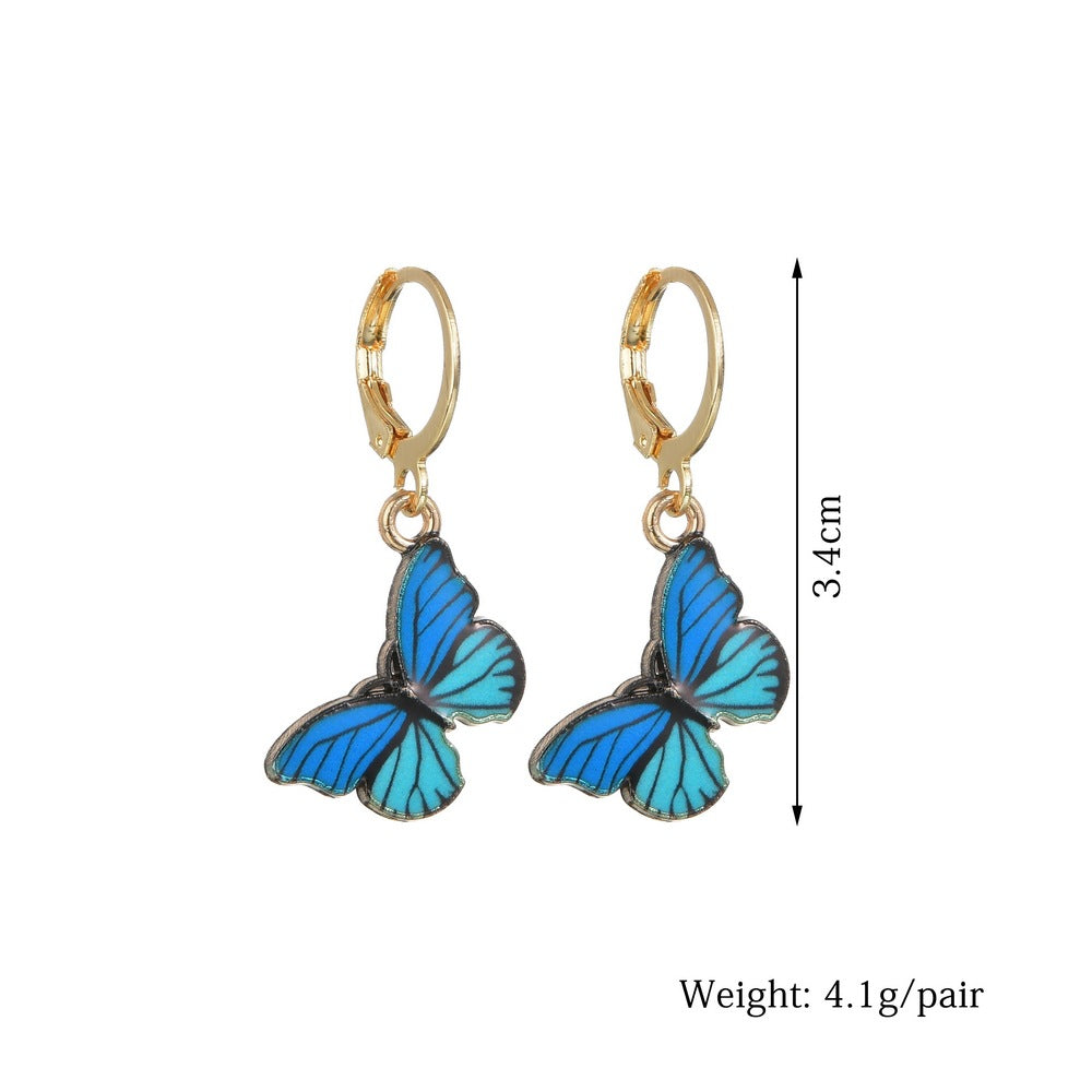 Fashion Retro Ins Colorful Butterfly Oil Drop Earrings