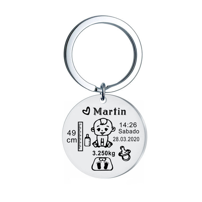 Newborn Baby Anniversary Keychain Titanium Steel Key Ring