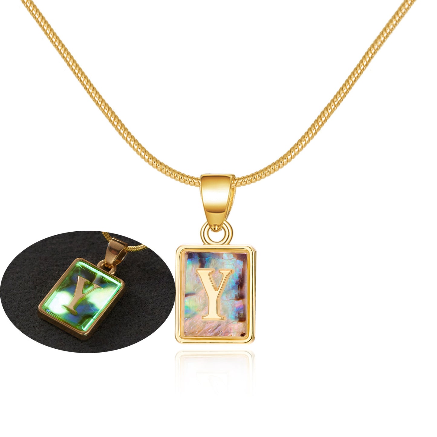 26 Letter Square Necklace Colorful Shell Luminous Pendant Chain Necklace For Women Temperament Ladies Jewelry