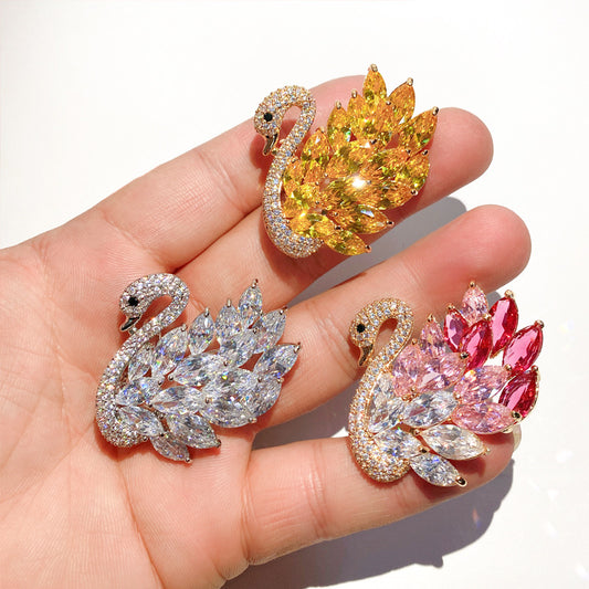 Zircon Swan Brooch Luxury Crystal Vintage Corsage