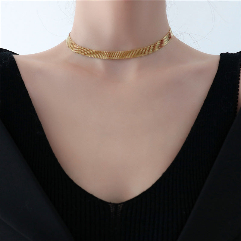 Wide Choker French Europe And The United States Retro Cold Wind Chain Necklace Necklace Female Net Red Fashion Mesh Belt Collarbone Chain