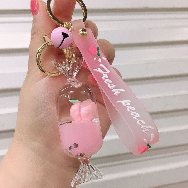 Peach Milk Tea Into Oil Quicksand Key Chain, Sand Key Chain, School Bag Pendant