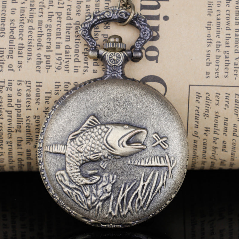 New Creative Thick Straps Fishing Pocket Watch Retro Quartz Flip