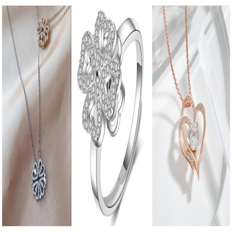 Magnetic Folding Heart-Shaped Four-Leaf Clover Pendant Necklace