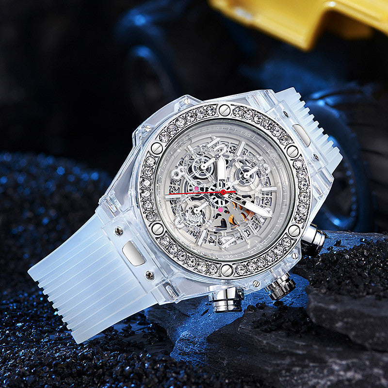 Diamond Inlaid Transparent Quartz Watch Waterproof