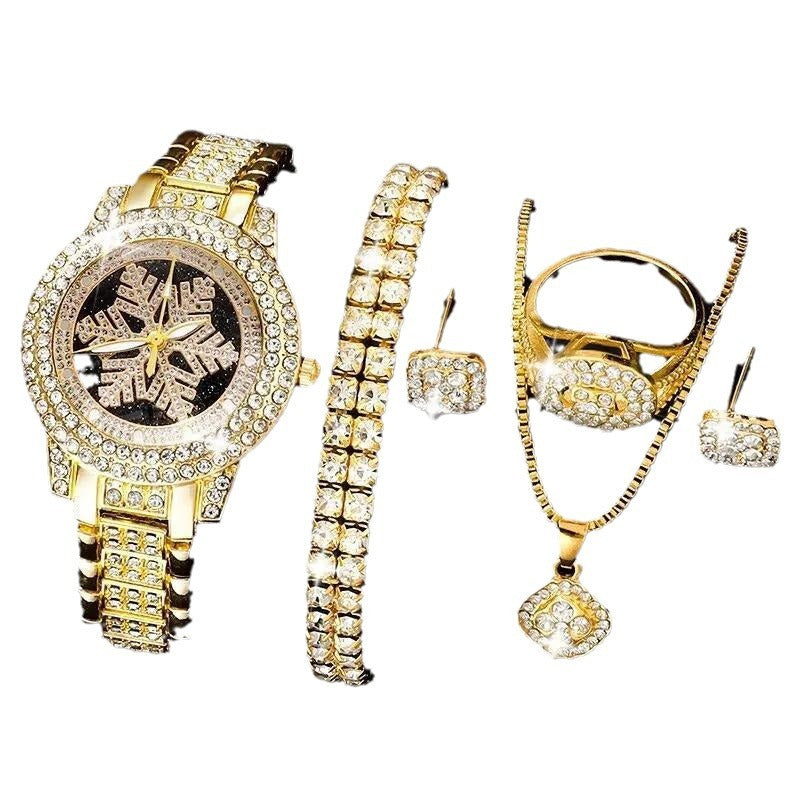 Dazzling Snowflake Pattern Luxury Full Rhinestone Five-Piece Jewelry Set