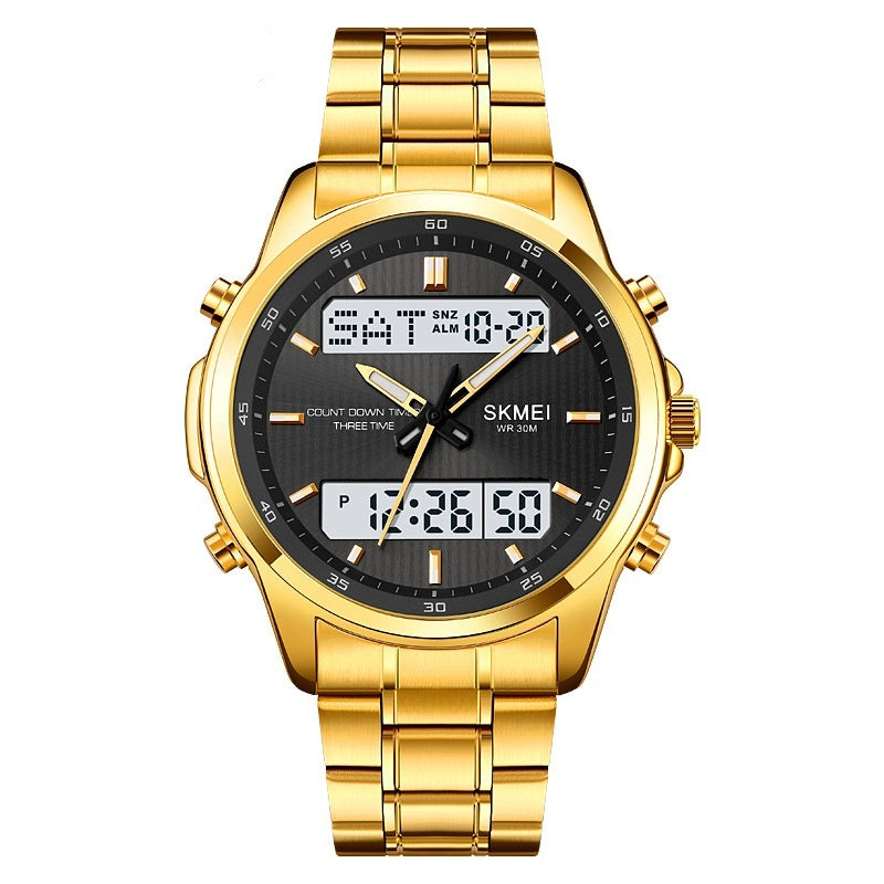 Multifunctional Men's Steel Strap Double Display Sports Watch