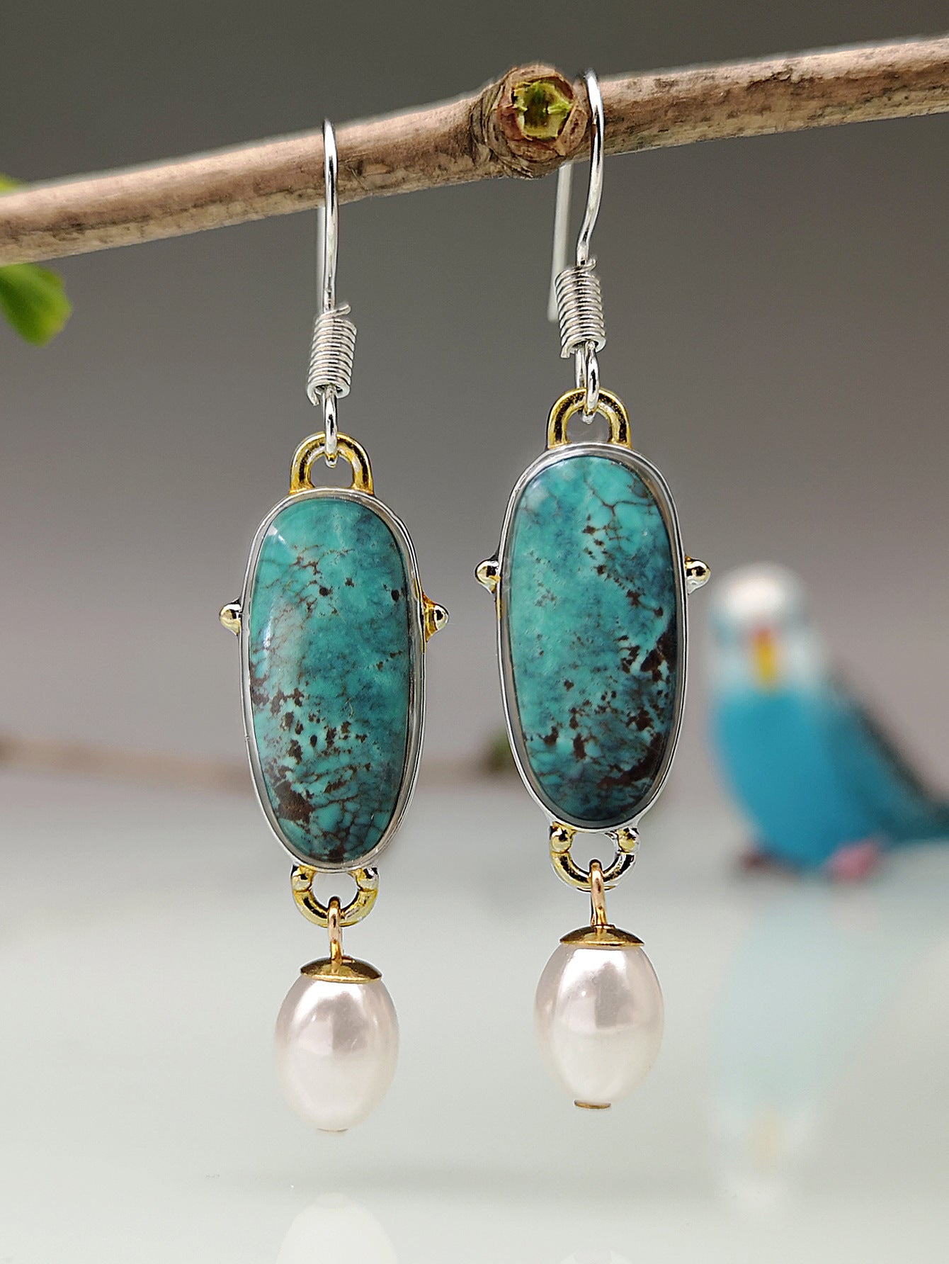 Turquoise Vintage Pearl Earrings