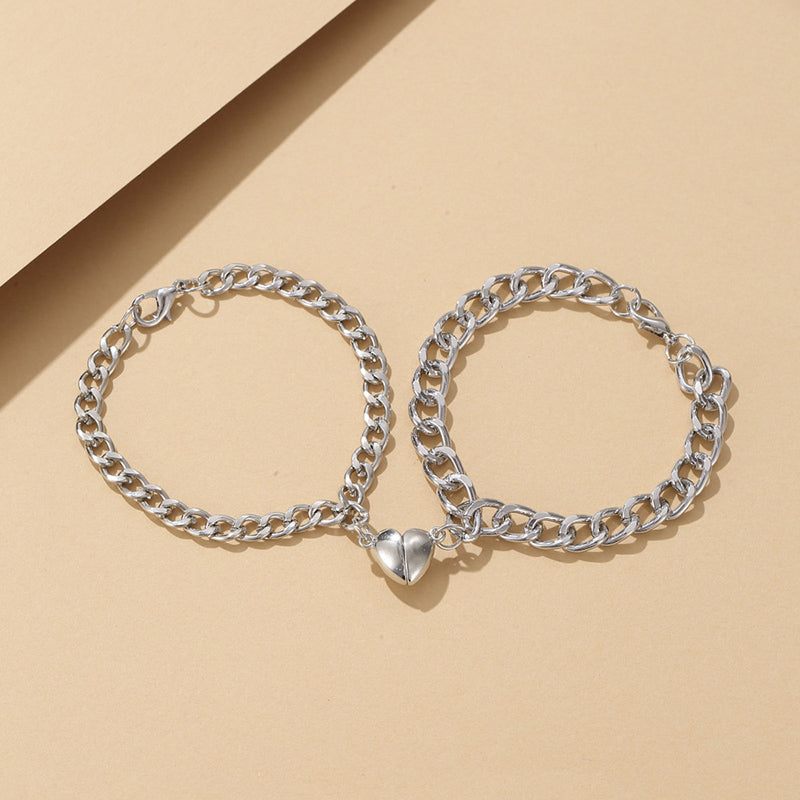 Magnetic Stainless Steel Heart Charm Couple Bracelet